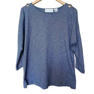 Bleu Bayou Blue and White Pinstripes Top with Open Sleeves‎ Size M